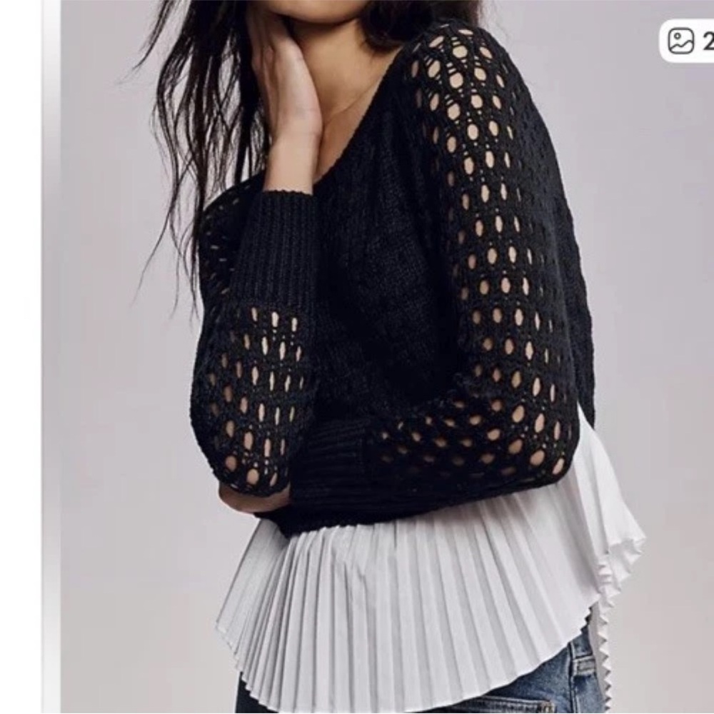 Anthropologie Black and White Open Knit Sweater - M